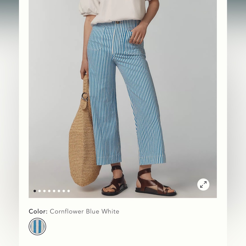 The Colette Printed Linen Blend Crop Wide-Leg Pants by Maeve - cornflower blue